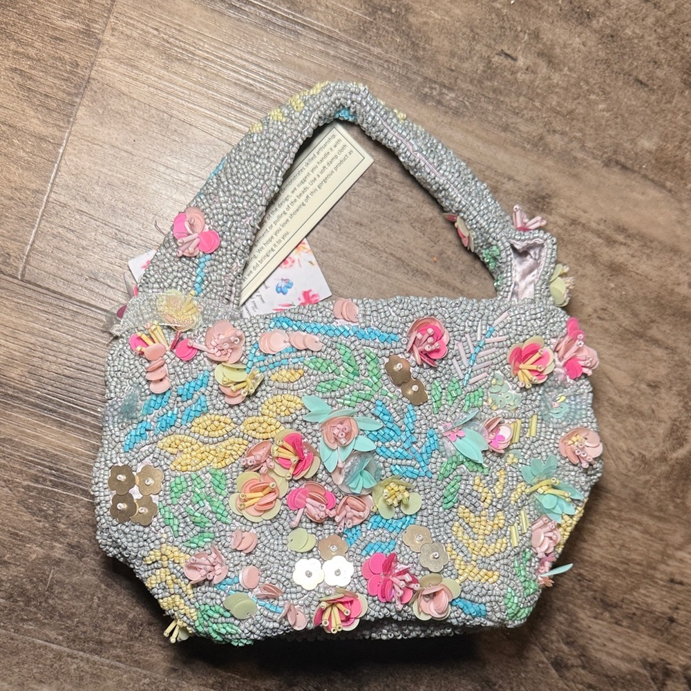 Viral Made In India Beaded Floral Handbag NWT